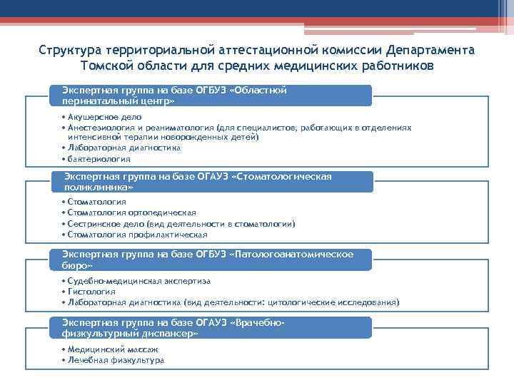Структура территориальной аттестационной комиссии Департамента Томской области для средних медицинских работников Экспертная группа на