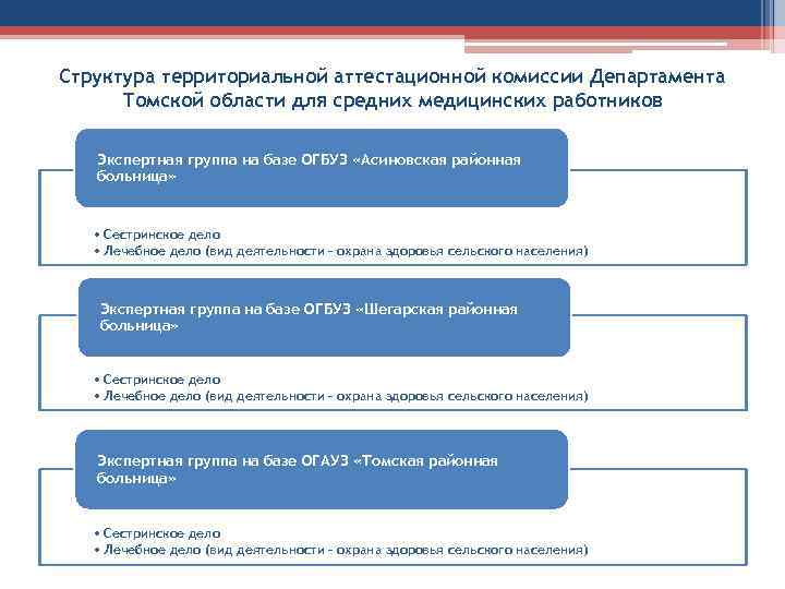 Структура территориальной аттестационной комиссии Департамента Томской области для средних медицинских работников Экспертная группа на