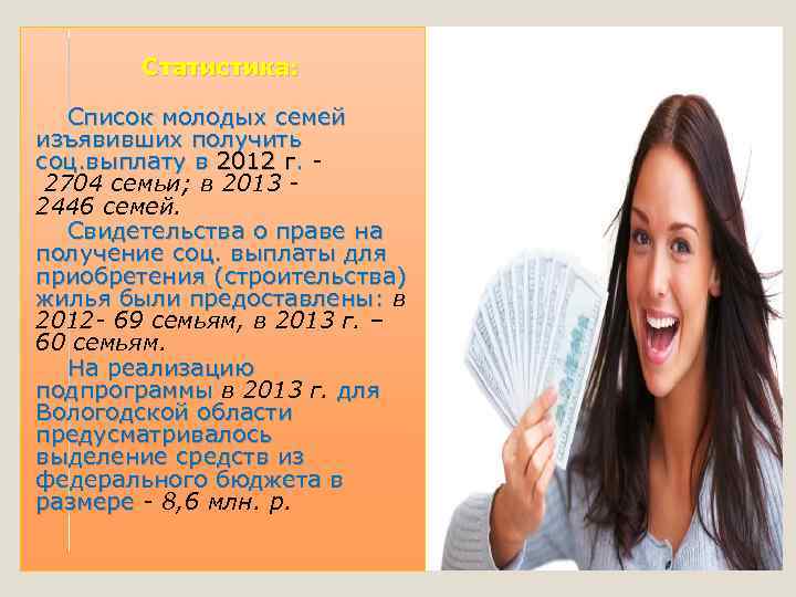  Статистика: Список молодых семей изъявивших получить соц. выплату в 2012 г. . 2704