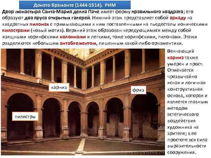Донато Браманте (1444 -1514). РИМ Двор монастыря Санта-Мария делла Паче имеет форму правильного квадрата;