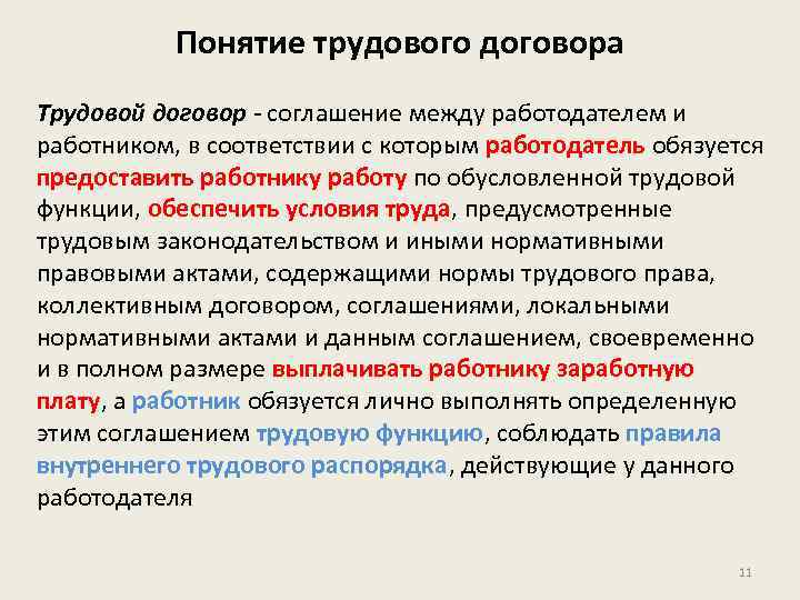 Понятие трудового договора Трудовой договор соглашение между работодателем и работником, в соответствии с которым