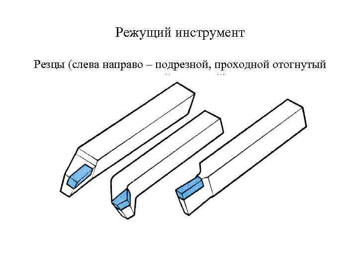 Режущий инструмент Резцы (слева направо – подрезной, проходной отогнутый правый, отрезной) 