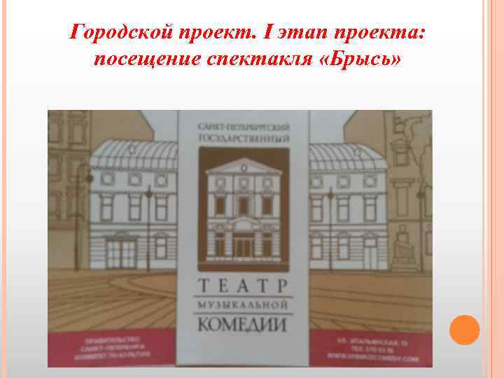 Городской проект. I этап проекта: посещение спектакля «Брысь» 