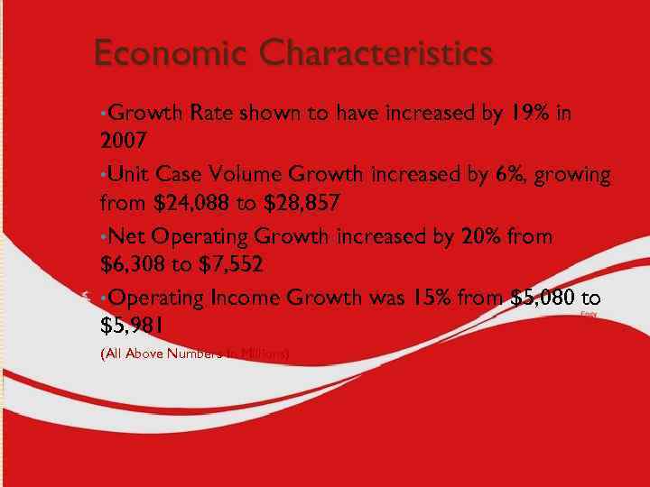 Economic Characteristics • Growth Rate shown to have increased by 19% in 2007 •