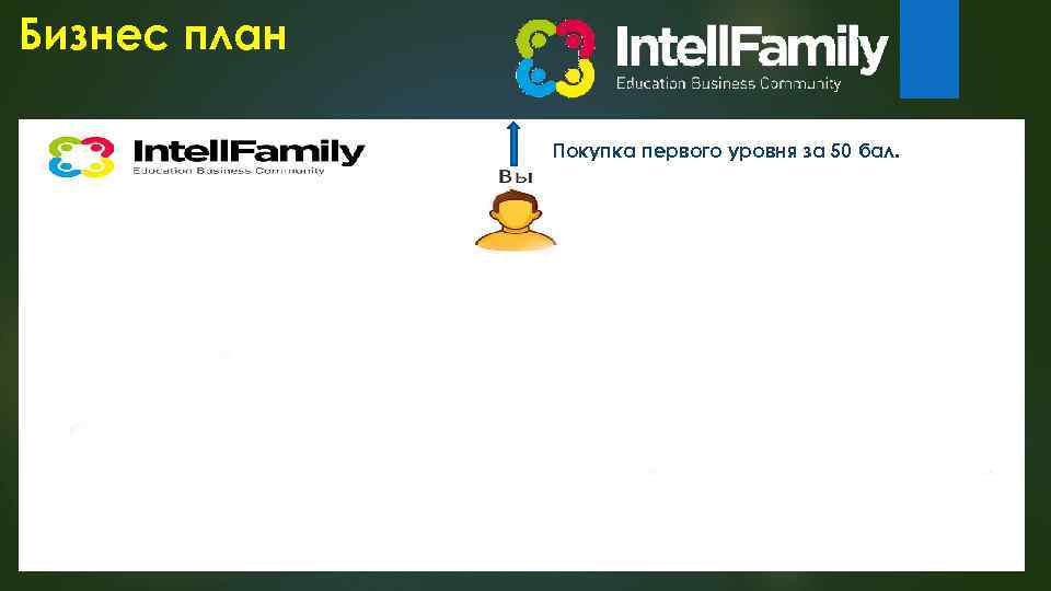 Бизнес план Покупка первого уровня за 50 бал. Схема построения структуры на примере двух