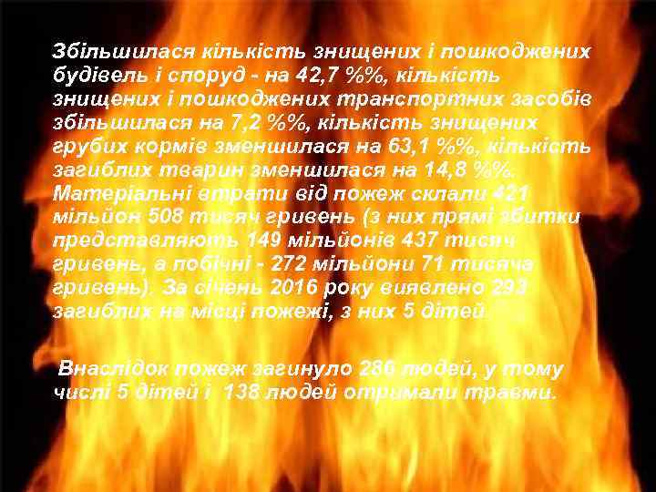 Збільшилася кількість знищених і пошкоджених будівель і споруд - на 42, 7 %%, кількість