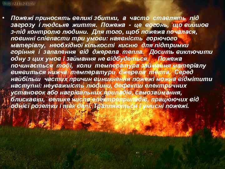  • Пожежі приносять великі збитки, а часто ставлять під загрозу і людське життя.