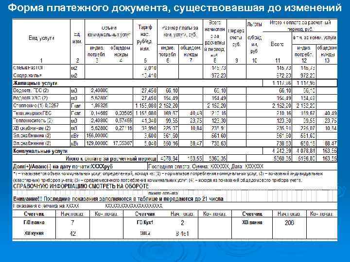 Форма платежного документа, существовавшая до изменений 