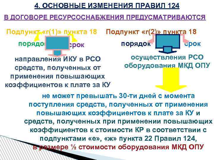 4. ОСНОВНЫЕ ИЗМЕНЕНИЯ ПРАВИЛ 124 В ДОГОВОРЕ РЕСУРСОСНАБЖЕНИЯ ПРЕДУСМАТРИВАЮТСЯ Подпункт «г(1)» пункта 18 порядок