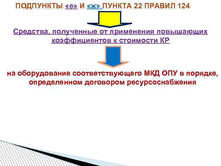 ПОДПУНКТЫ «е» И «ж» ПУНКТА 22 ПРАВИЛ 124 Средства, полученные от применения повышающих коэффициентов