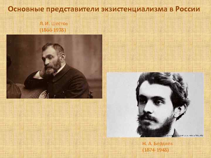 Основные представители экзистенциализма в России Л. И. Шестов (1866 -1938) Н. А. Бердяев (1874