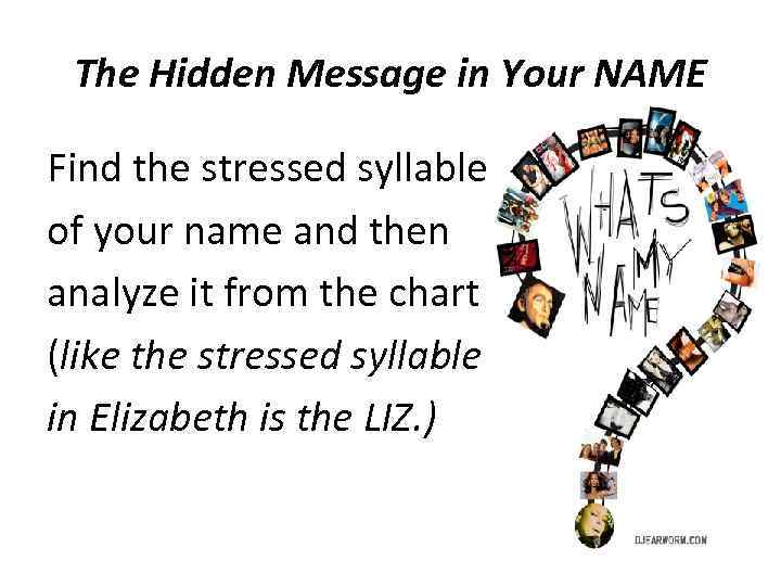 The Hidden Message in Your NAME Find the stressed syllable in of your name