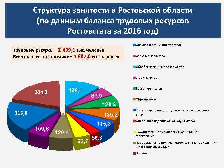Структура занятости в Ростовской области (по данным баланса трудовых ресурсов Ростовстата за 2016 год)
