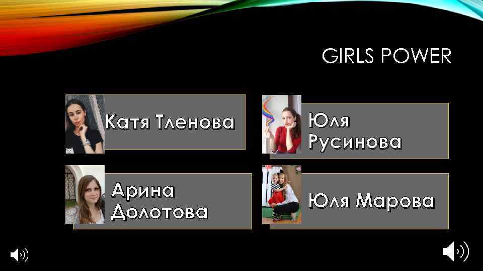 GIRLS POWER Катя Тленова Арина Долотова Юля Русинова Юля Марова 