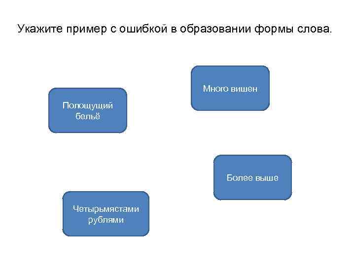 Укажите пример с ошибкой в образовании формы слова. Много вишен Полощущий бельё Более выше