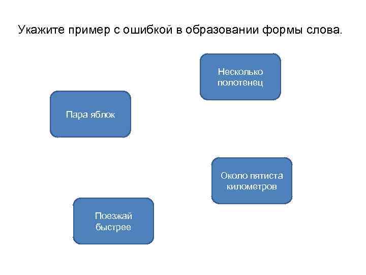 Укажите пример с ошибкой в образовании формы слова. Несколько полотенец Пара яблок Около пятиста