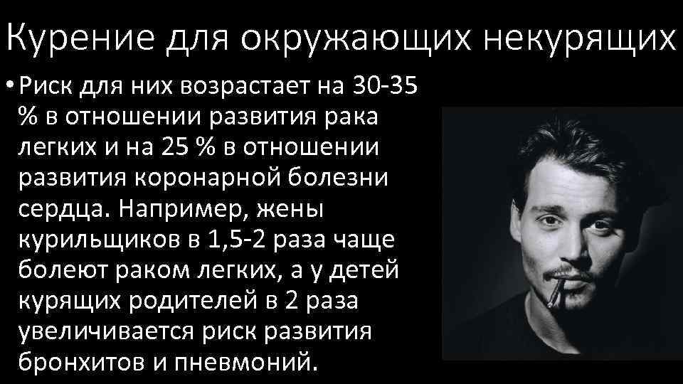 Курение для окружающих некурящих • Риск для них возрастает на 30 -35 % в