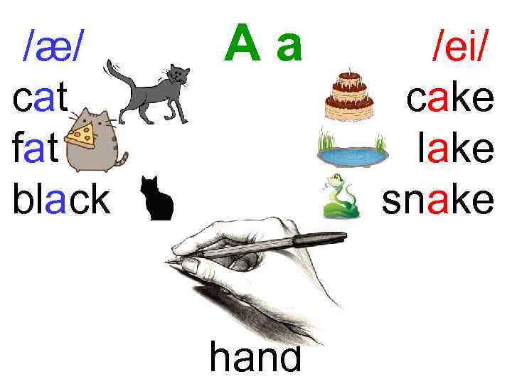 /æ/ cat fat black Aa hand /ei/ cake lake snake 