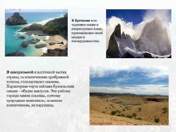 В Бразилии есть чудесные пляжи и неприступные Анды, привлекающие своей мощью и несокрушимостью. В