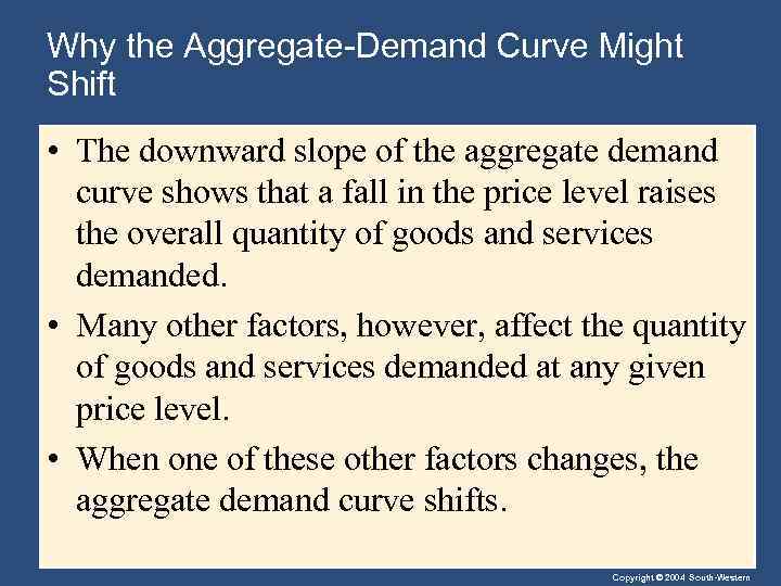 Why the Aggregate-Demand Curve Might Shift • The downward slope of the aggregate demand