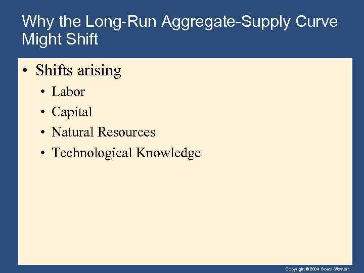 Why the Long-Run Aggregate-Supply Curve Might Shift • Shifts arising • • Labor Capital