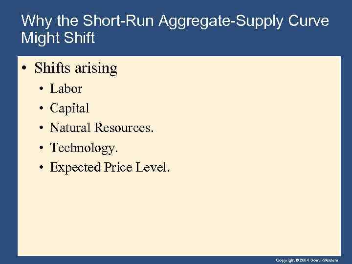 Why the Short-Run Aggregate-Supply Curve Might Shift • Shifts arising • • • Labor