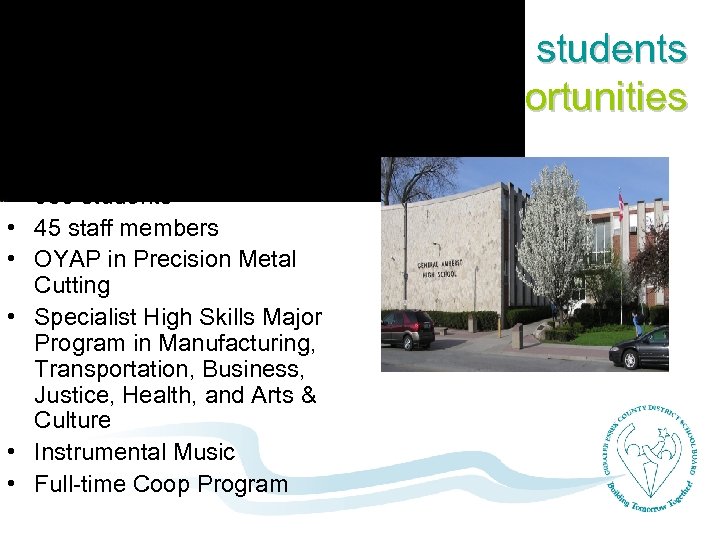 Friendly staff and students Unique Opportunities • 650 students • 45 staff members •