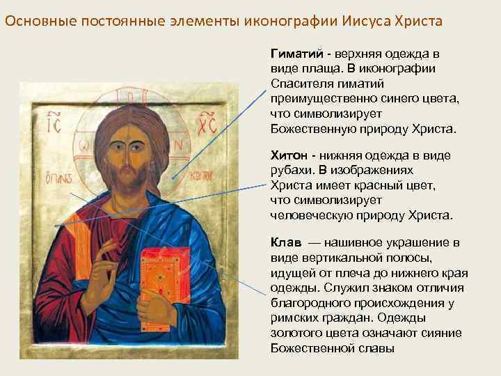Основные постоянные элементы иконографии Иисуса Христа Гиматий - верхняя одежда в Гиматий виде плаща.