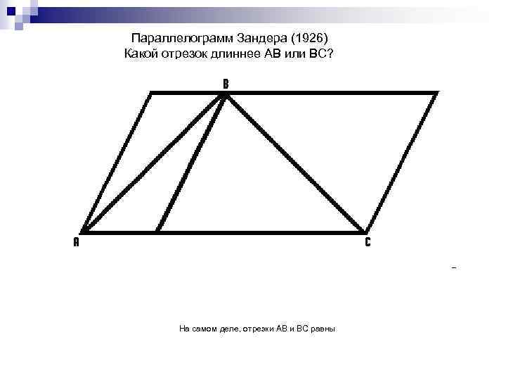 Параллелограмм Зандера (1926) Какой отрезок длиннее AB или BC? На самом деле, отрезки AB