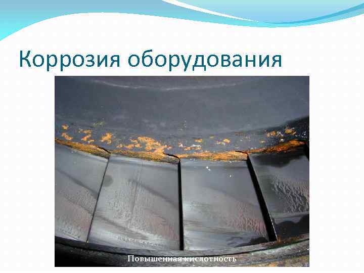 Коррозия оборудования Повышенная кислотность 