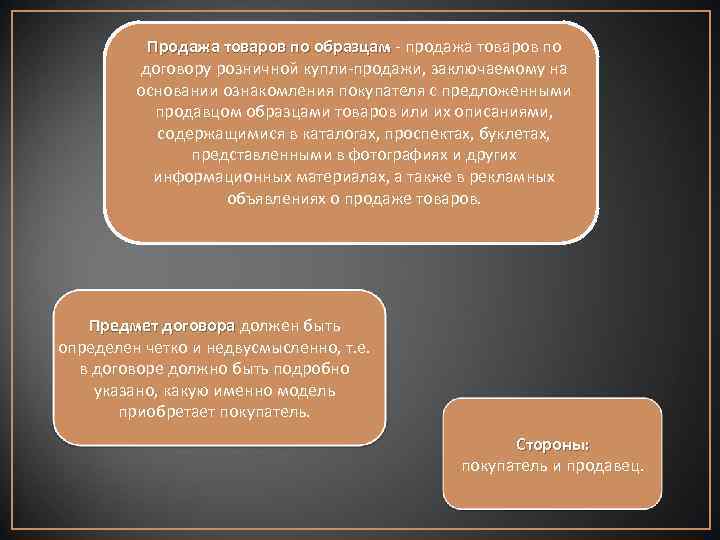 Продажа товаров по образцам - продажа товаров по договору розничной купли-продажи, заключаемому на основании