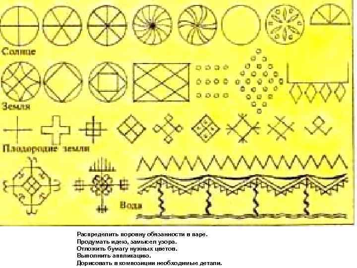 Распределить поровну обязанности в паре. Продумать идею, замысел узора. Отложить бумагу нужных цветов. Выполнить