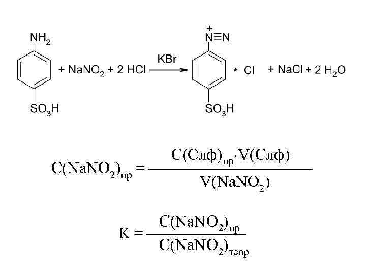  С(Слф)пр V(Слф) С(Na. NO 2)пр = V(Na. NO 2) С(Na. NO 2)пр K