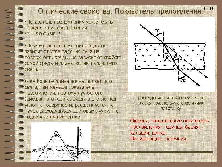 Оптические свойства. Показатель преломления Л 1– 11 • Показатель преломления может быть определен из