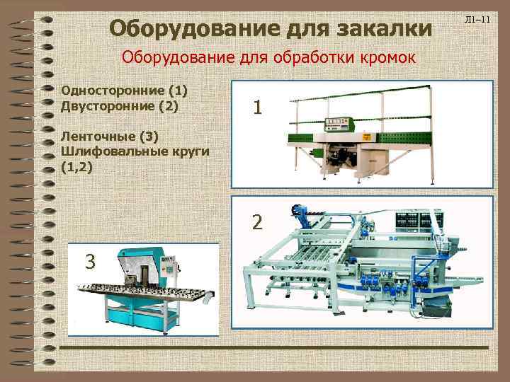 Оборудование для закалки Оборудование для обработки кромок Односторонние (1) Двусторонние (2) 1 Ленточные (3)