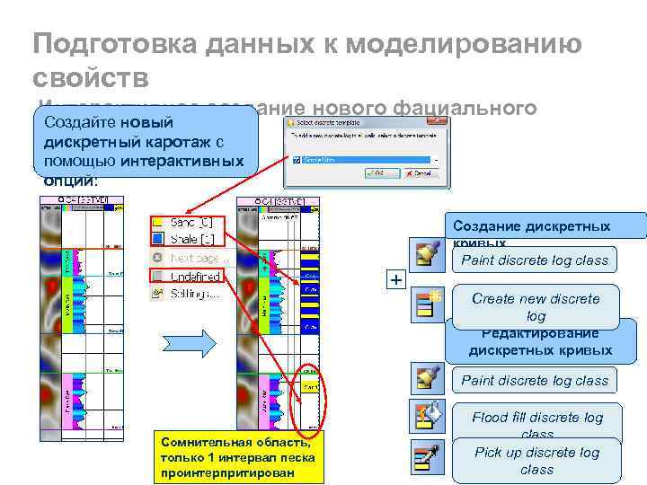 Подготовка данных к моделированию свойств Интерактивное создание нового фациального Создайте новый каротажа каротаж с