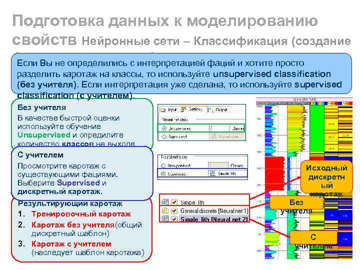 Подготовка данных к моделированию свойств Нейронные сети – Классификация (создание фациального каротажа) Если Вы