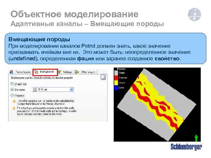 Объектное моделирование Адаптивные каналы – Вмещающие породы При моделировании каналов Petrel должен знать, какое