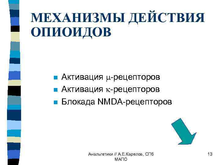 МЕХАНИЗМЫ ДЕЙСТВИЯ ОПИОИДОВ n n n Активация -рецепторов Блокада NMDA-рецепторов Анальгетики // А. Е.