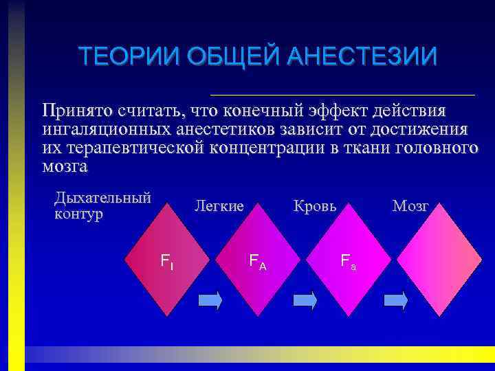 ТЕОРИИ ОБЩЕЙ АНЕСТЕЗИИ Принято считать, что конечный эффект действия ингаляционных анестетиков зависит от достижения