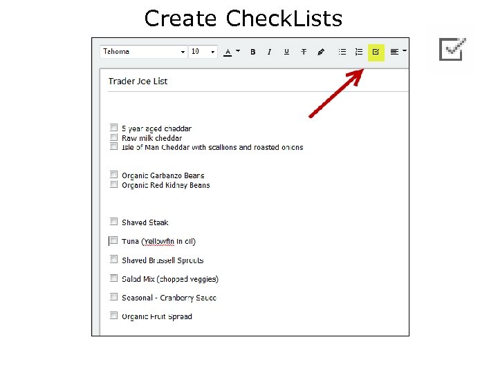 Create Check. Lists 