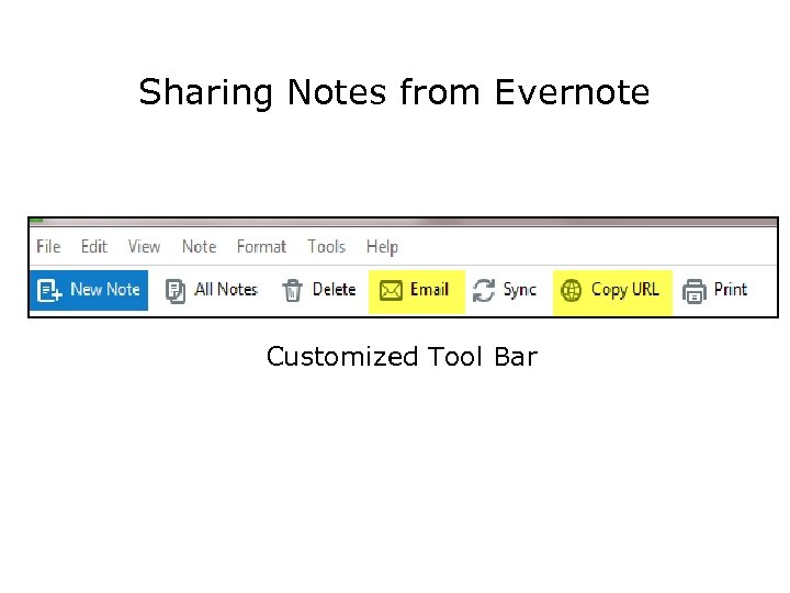 Sharing Notes from Evernote Customized Tool Bar 