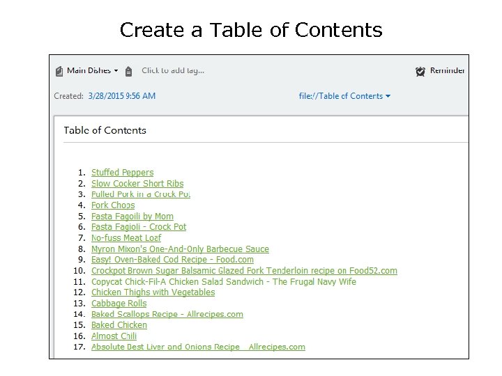Create a Table of Contents 