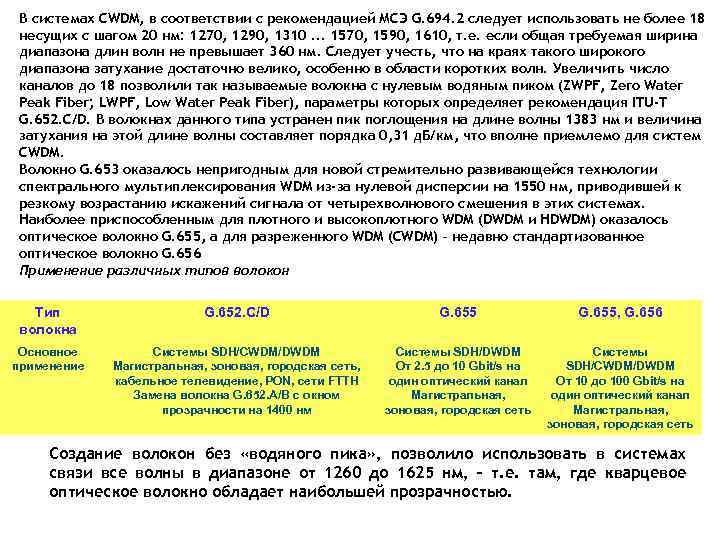 В системах CWDM, в соответствии с рекомендацией МСЭ G. 694. 2 следует использовать не