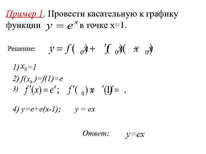 Пример 1. Провести касательную к графику функции в точке x=1. Решение: 1) =1 2)