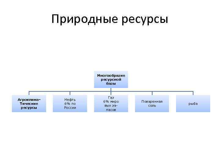 Природные ресурсы Многообразие ресурсной базы Агроклима. Тические ресурсы Нефть 6% по России Газ 6%