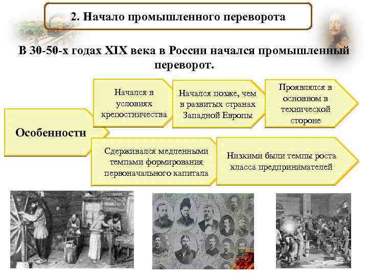 2. Начало промышленного переворота В 30 -50 -х годах XIX века в России начался