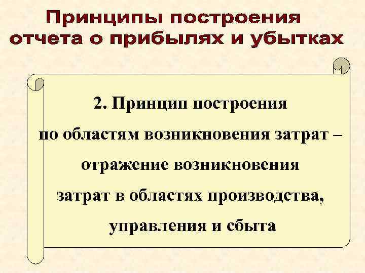 2. Принцип построения по областям возникновения затрат – отражение возникновения затрат в областях производства,