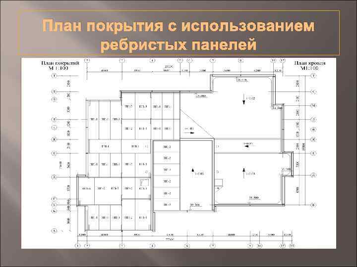 План покрытия с использованием ребристых панелей 