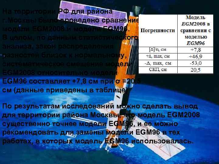 На территории РФ для района г. Москвы было проведено сравнение модели EGM 2008 и